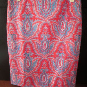 J.Crew No 2 Pencil Skirt 78860 Red in raj Paisley